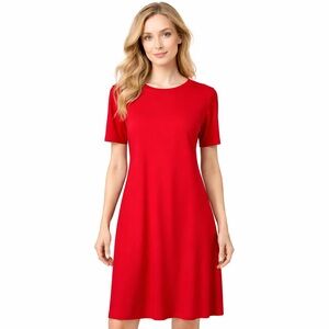 Joseph Ribkoff Casual Red Dress Knee length Jersey Knit A-line Swing S/S Size 10